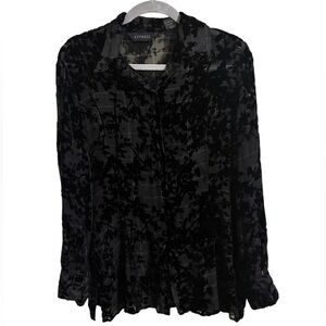 Express Black Sheer Silk Velvet Blend Button Up Shirt Medium